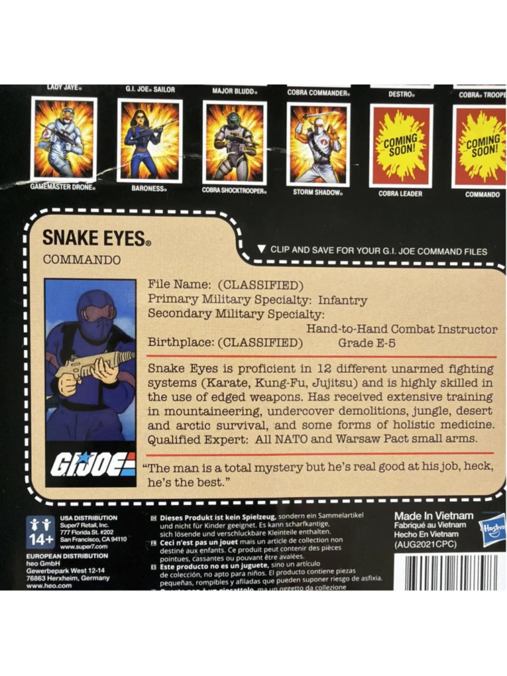 Super7 G.I. Joe Snake Eyes ReAction Boxed Action Figure Blue 2021 w/ Rifle